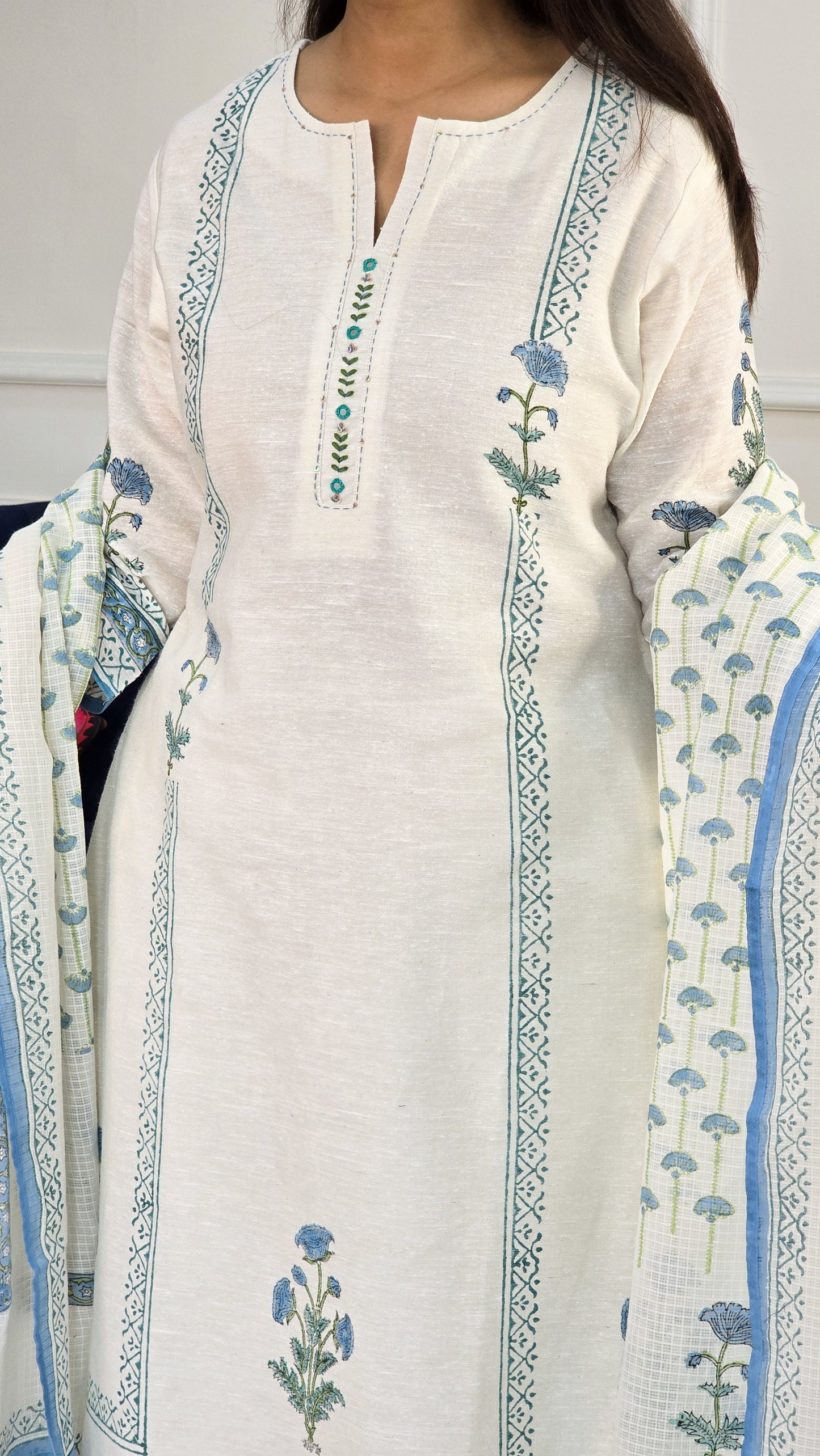 Blue Linen Block Suit Set