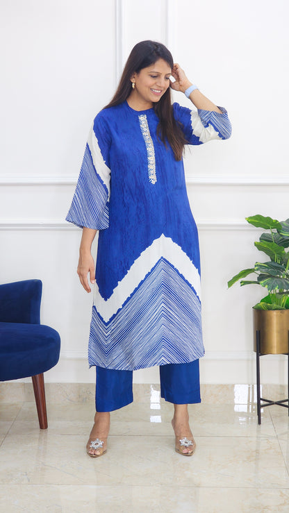 Tie Dye Kurta and Pants Set - Blue