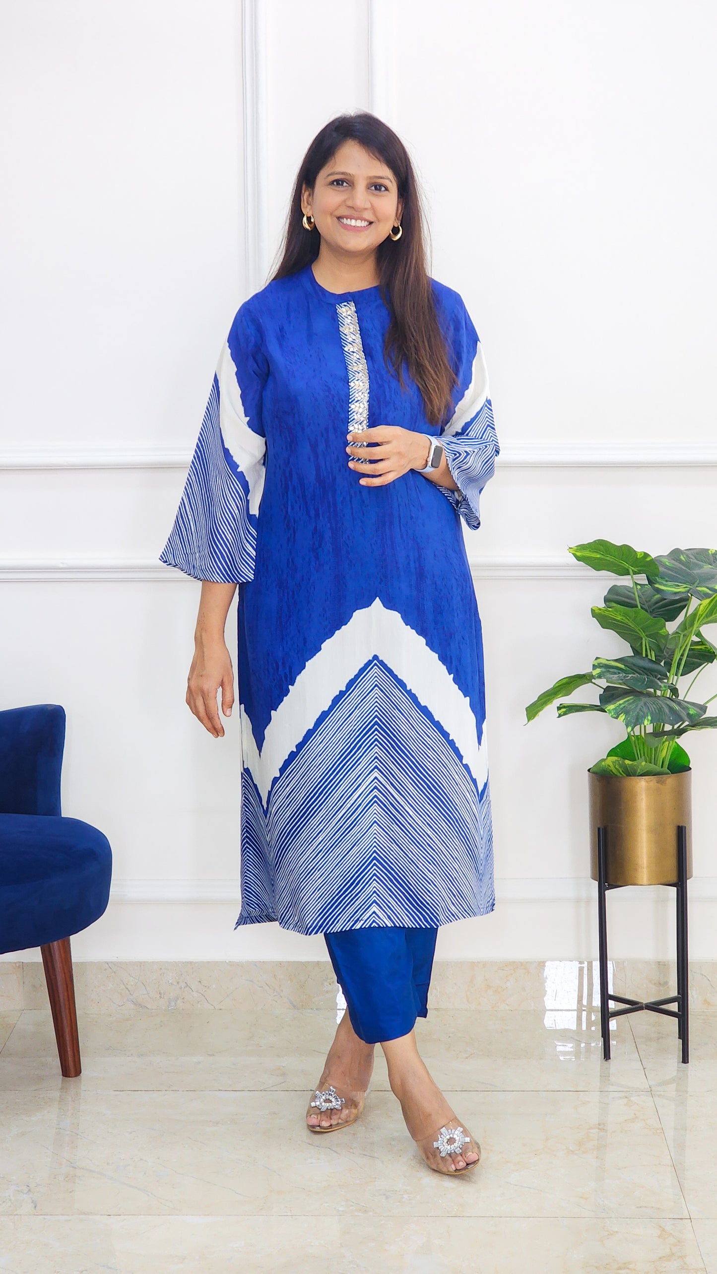 Tie Dye Kurta and Pants Set - Blue