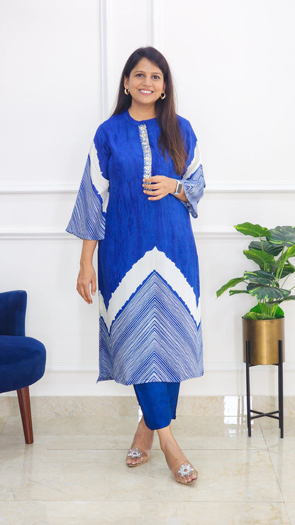 Tie Dye Kurta and Pants Set - Blue
