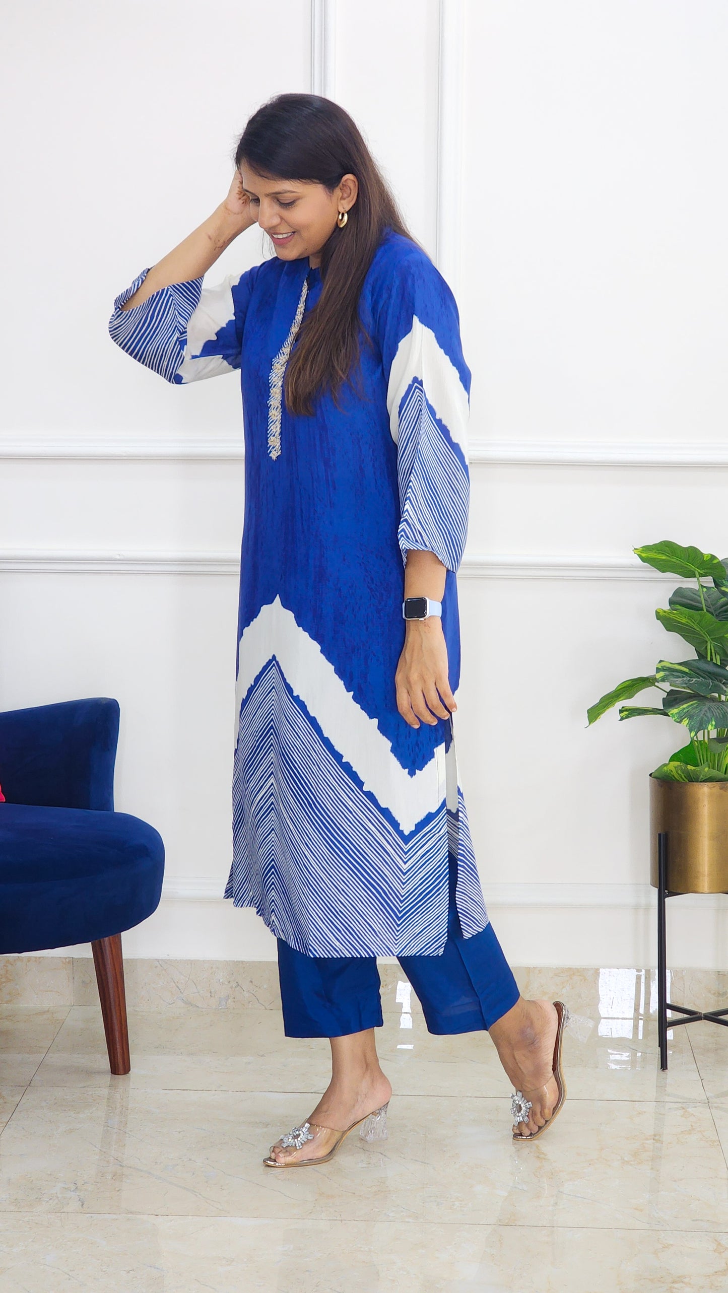 Tie Dye Kurta and Pants Set - Blue