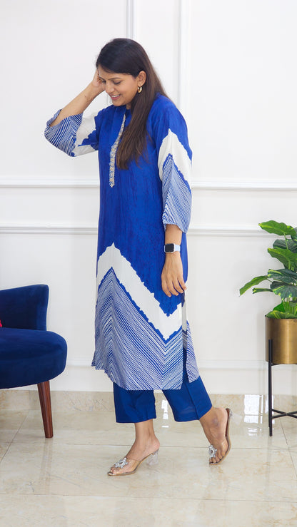 Tie Dye Kurta and Pants Set - Blue