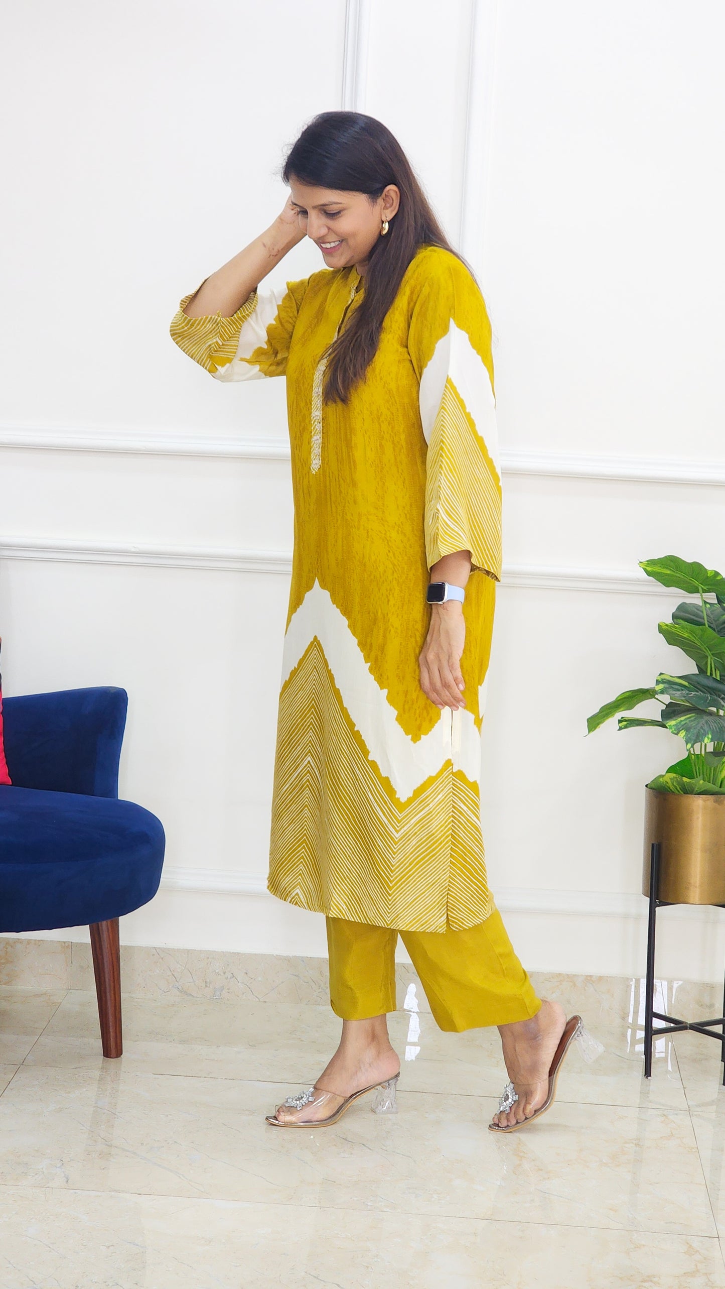 Tie Dye Kurta and Pants Set - Yellow