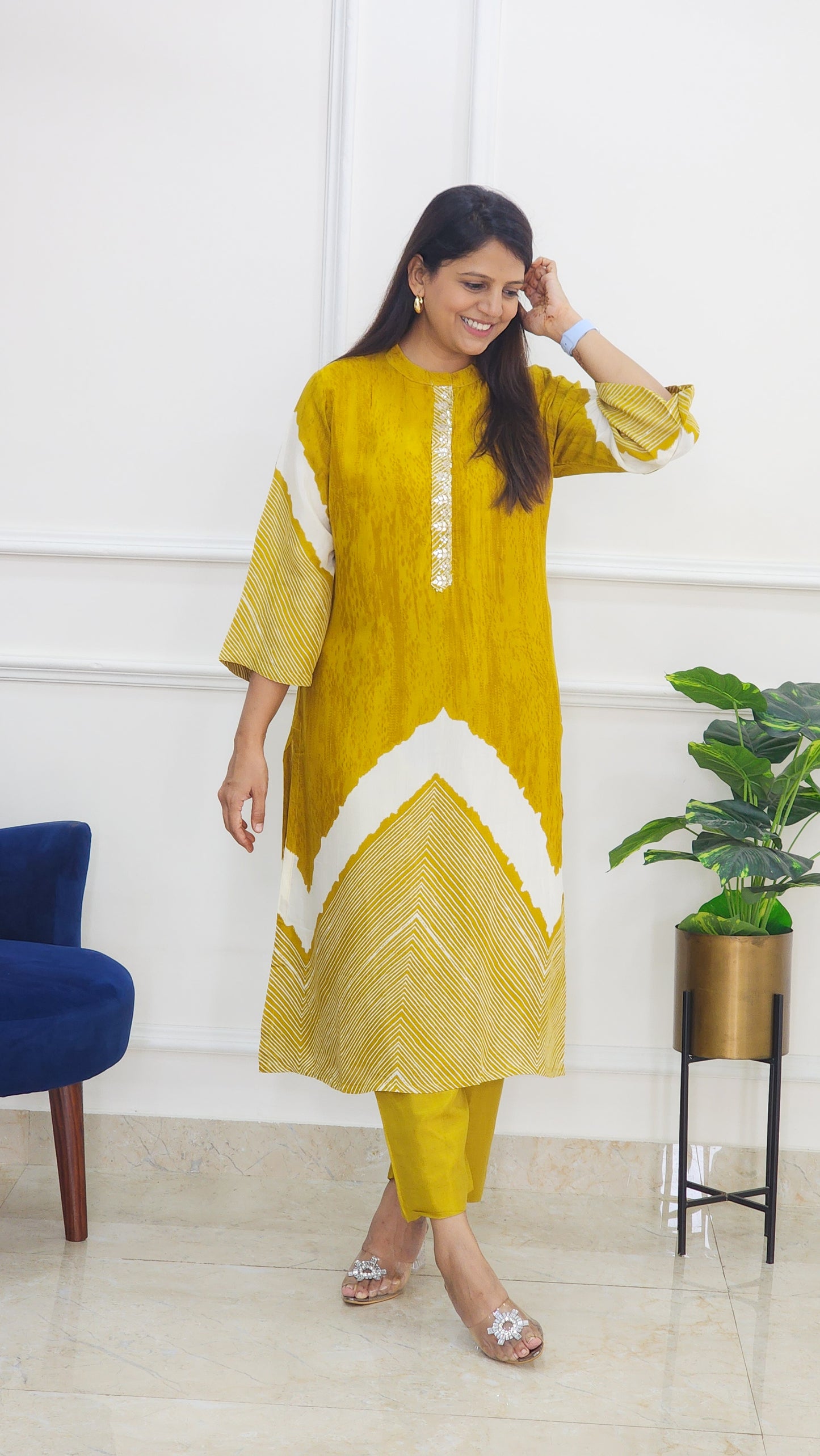 Tie Dye Kurta and Pants Set - Yellow