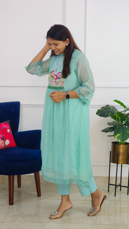 Happy Blue Mul Chanderi Embroidered Set