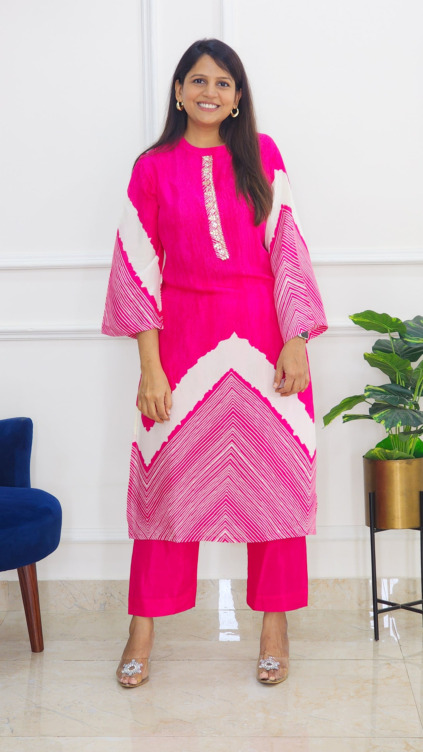 Tie Dye Kurta and Pants Set - Rani