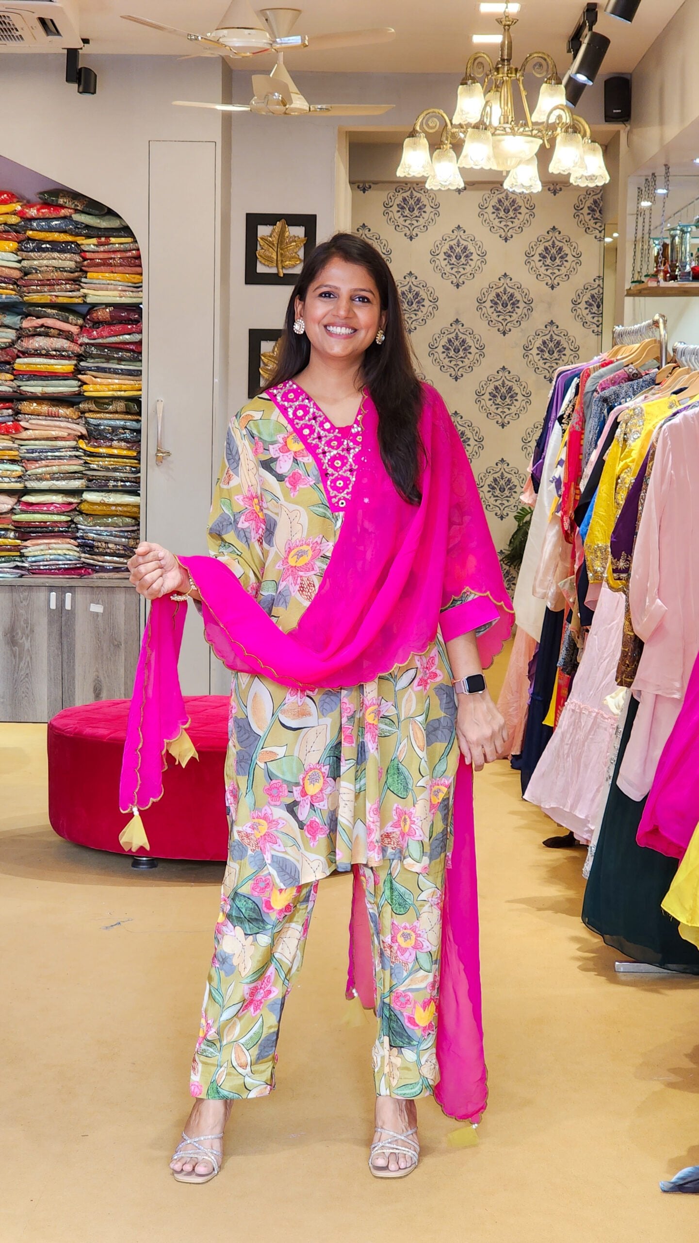 Jhilmil Green Floral Kurta Set