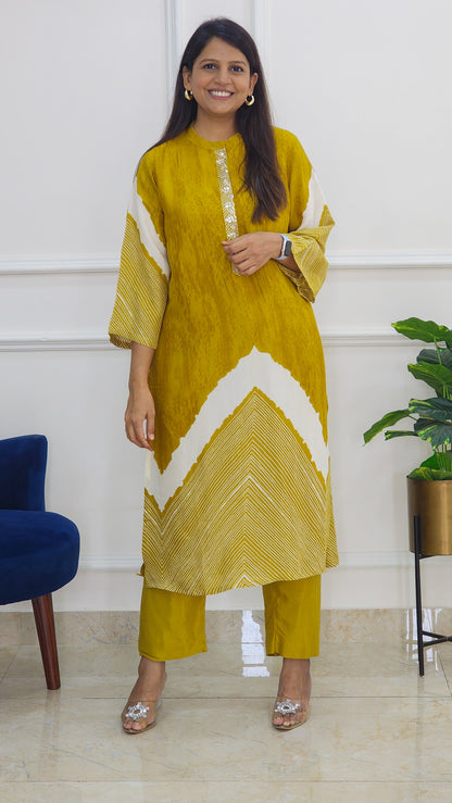 Tie Dye Kurta and Pants Set - Yellow