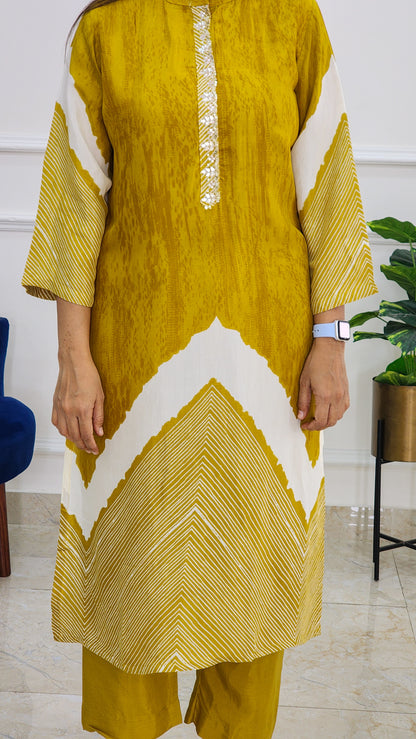 Tie Dye Kurta and Pants Set - Yellow