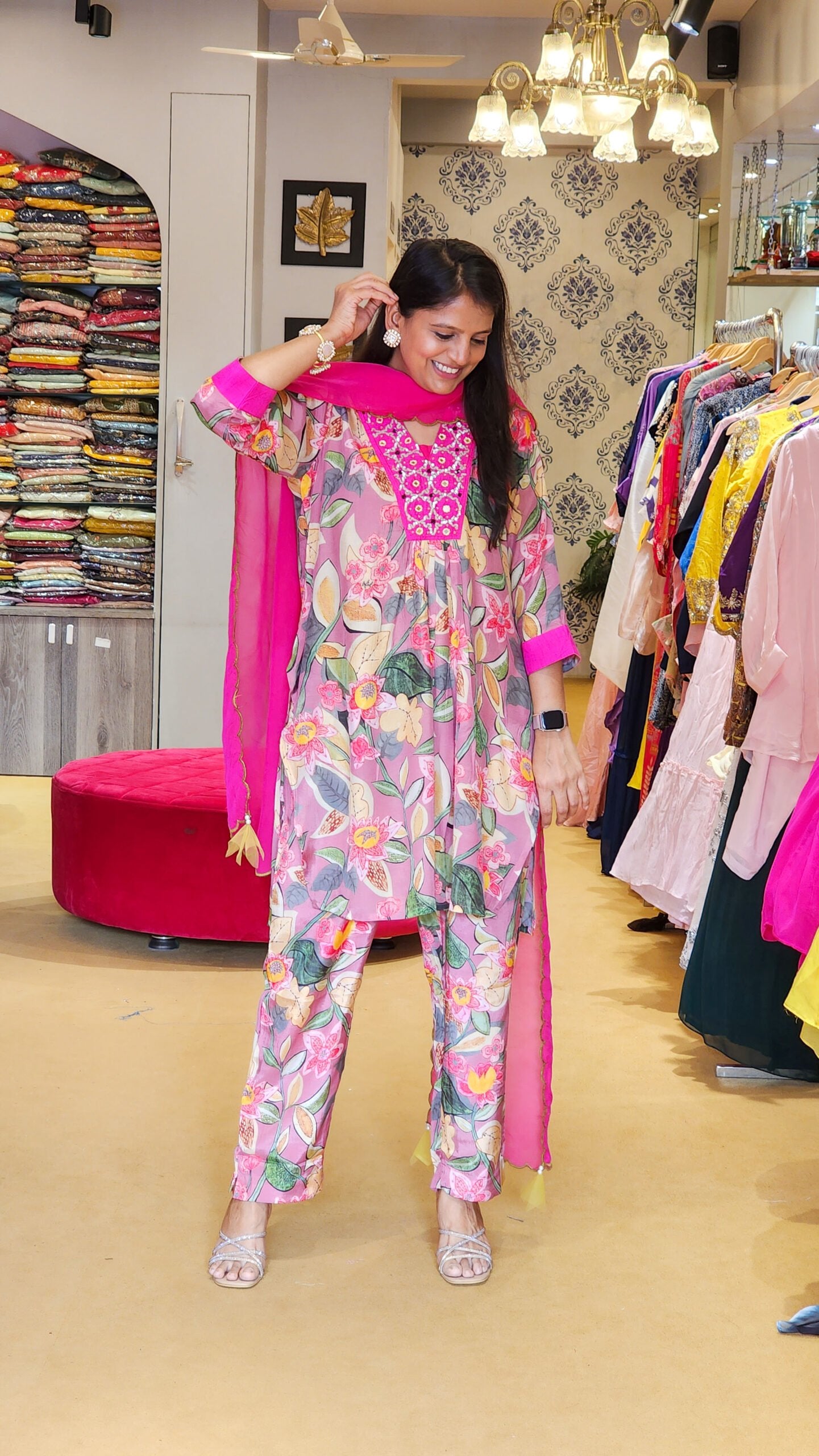 Jhilmil Pink Floral Kurta Set