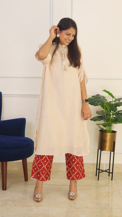 Rangrezi Laal Jaal Pants With Off White Kaftan