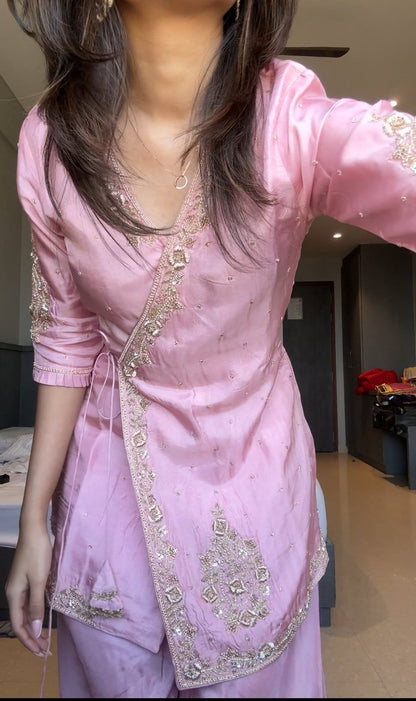 Blush Pink Angrakha Kurta and Palazzo Set