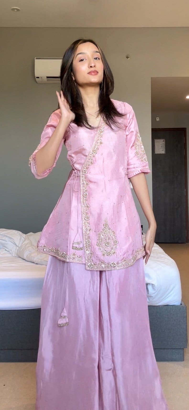 Blush Pink Angrakha Kurta and Palazzo Set