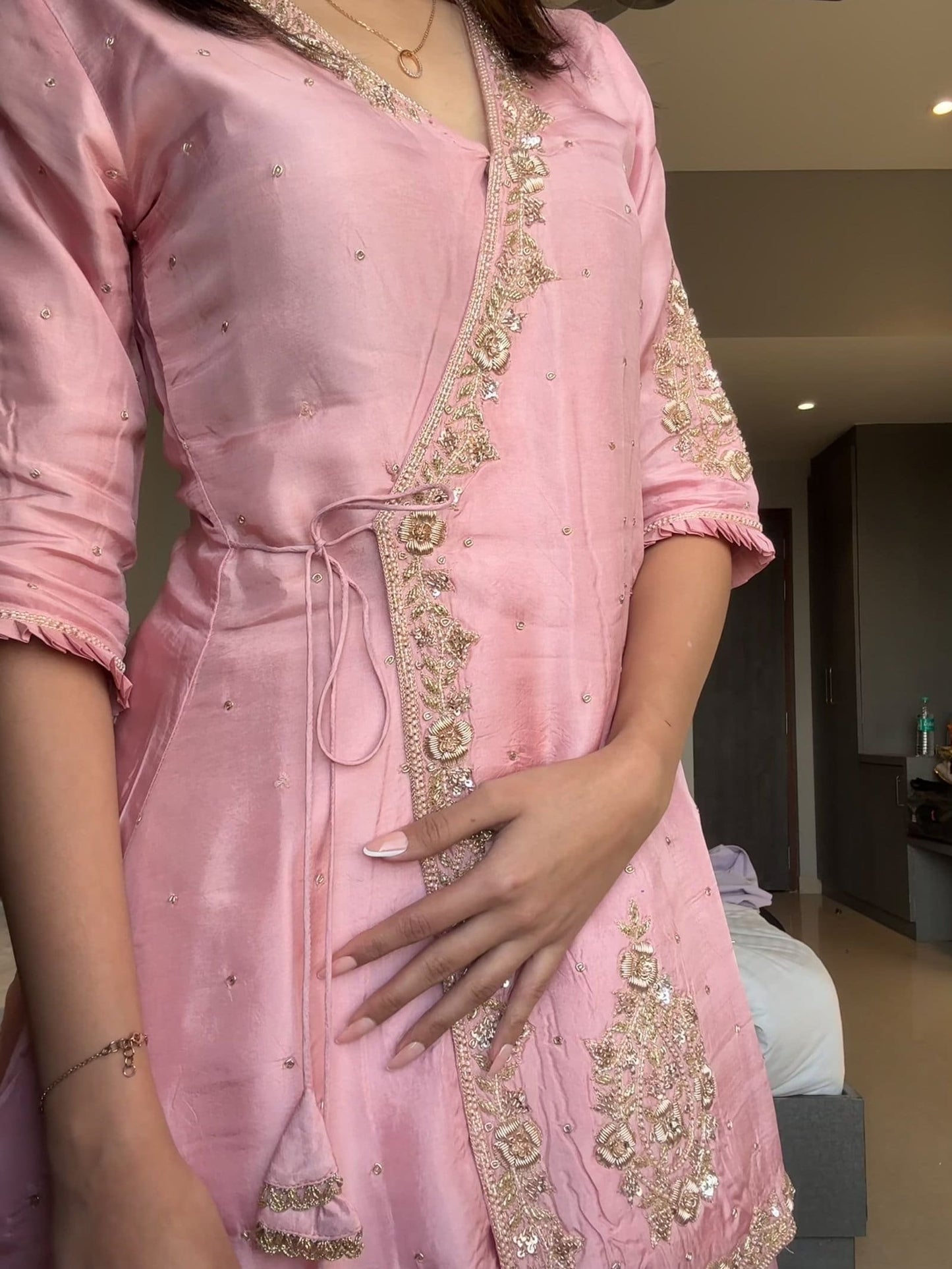 Blush Pink Angrakha Kurta and Palazzo Set