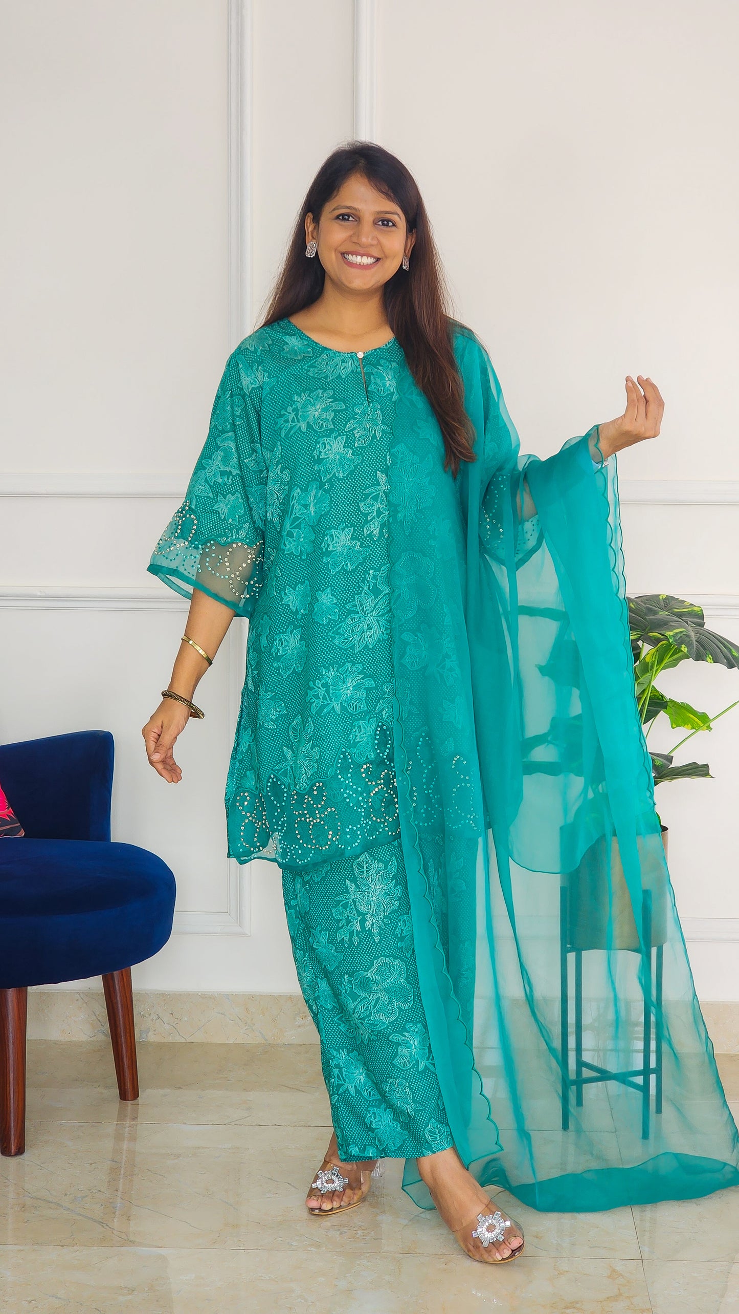 Rama Green with Organza Detailing