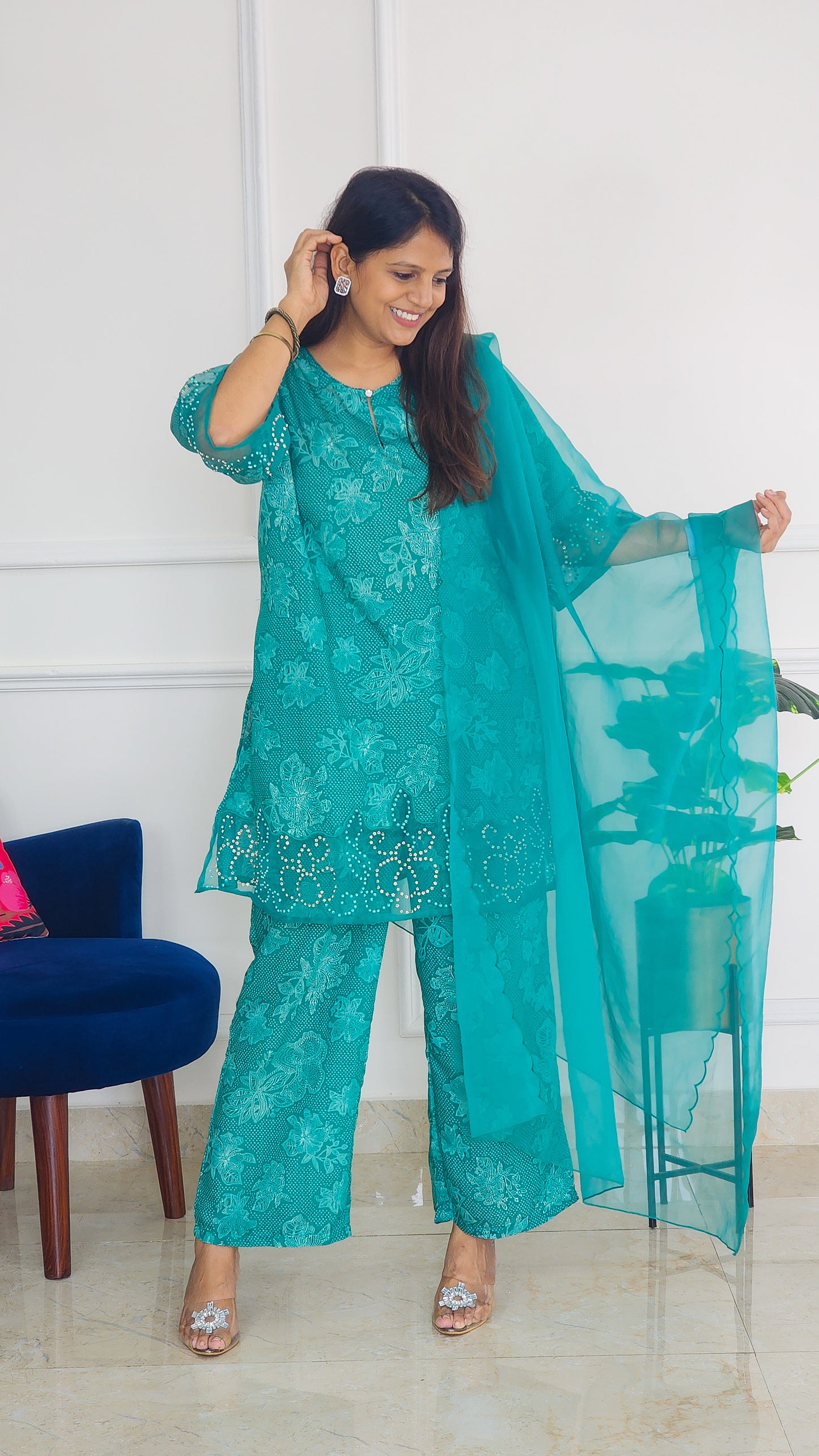 Rama Green with Organza Detailing
