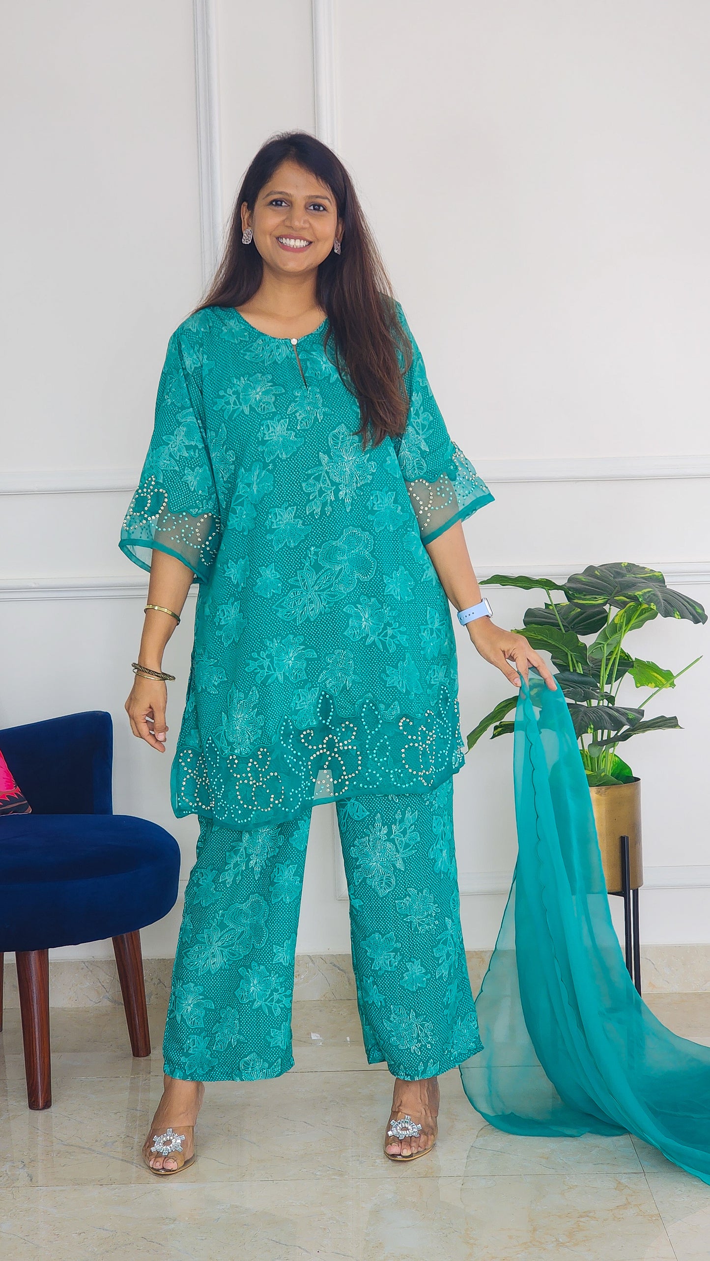 Rama Green with Organza Detailing
