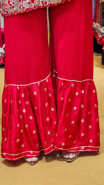 Tyohaar ~ Red Bandhej Suit Set