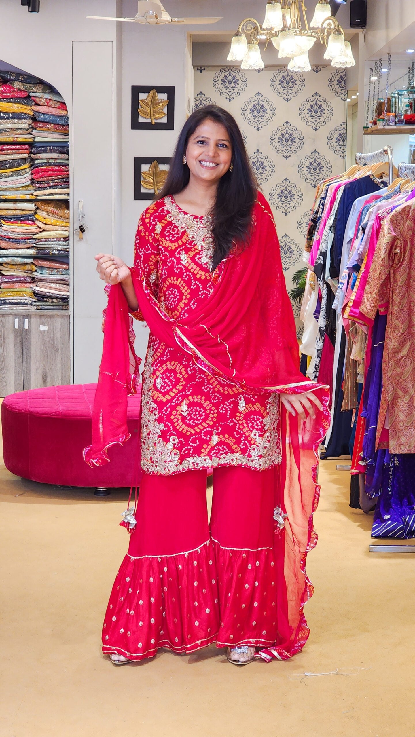 Tyohaar ~ Red Bandhej Suit Set