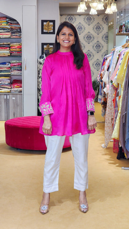 Fuschia Pleated Top with Pants