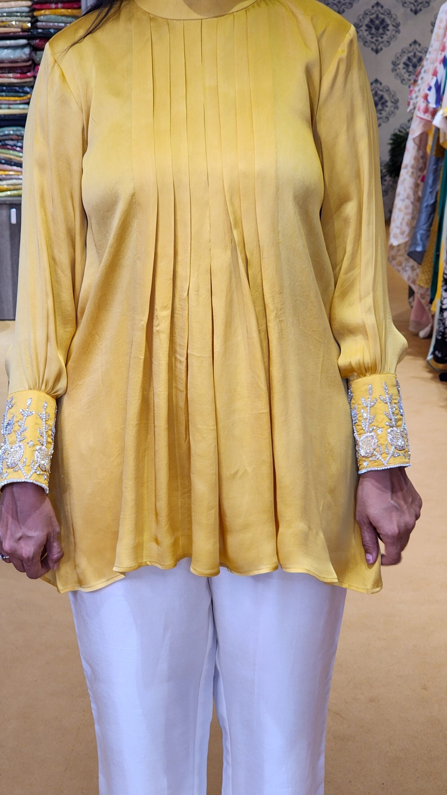 Sunshine Yellow Pleated Top with Pants