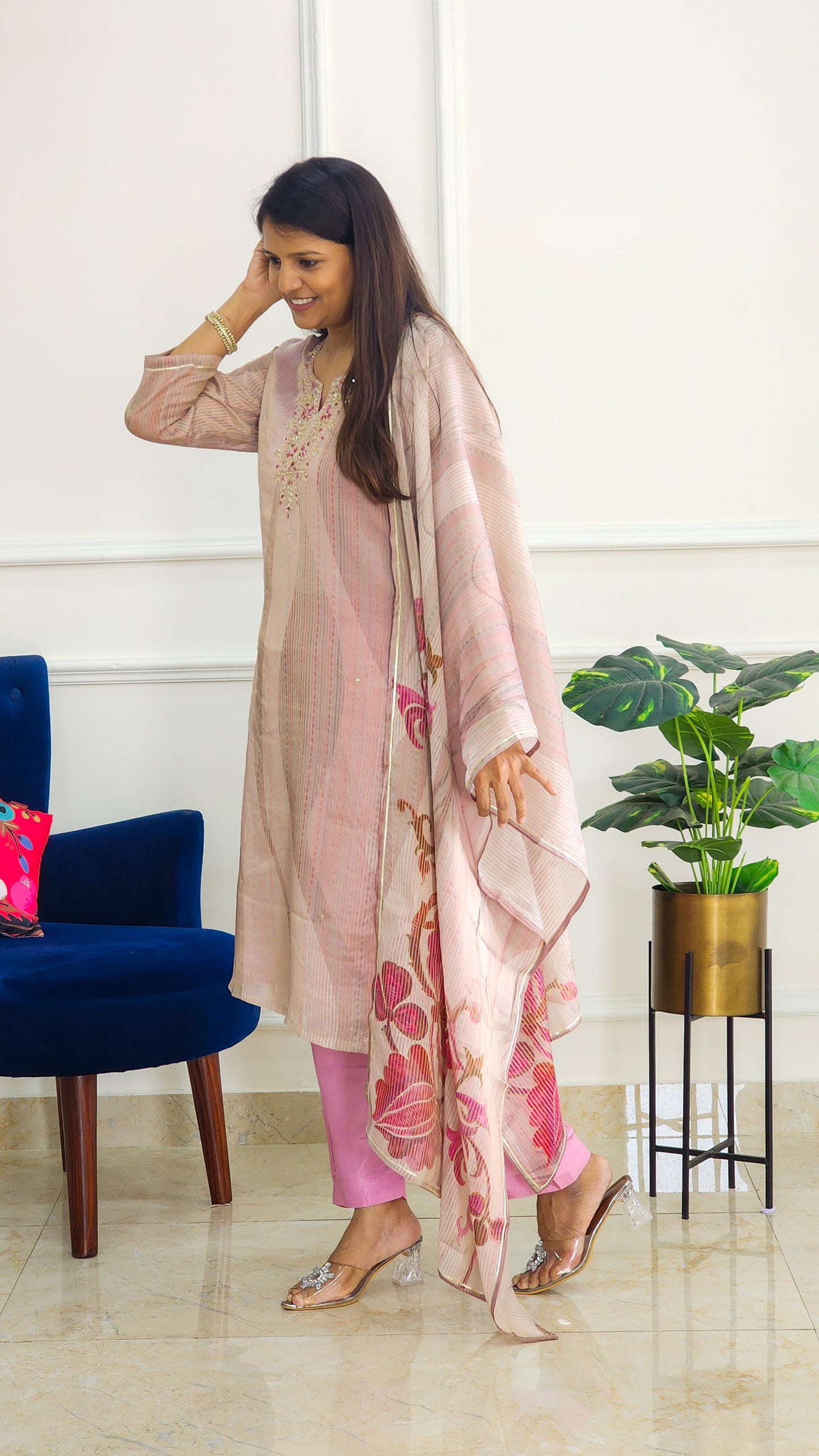Pink Stripe Tissue Suit Set