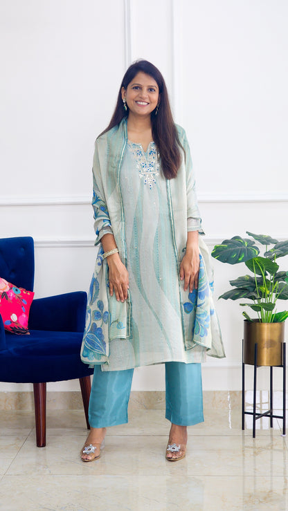 Blue Stripe Tissue Suit Set