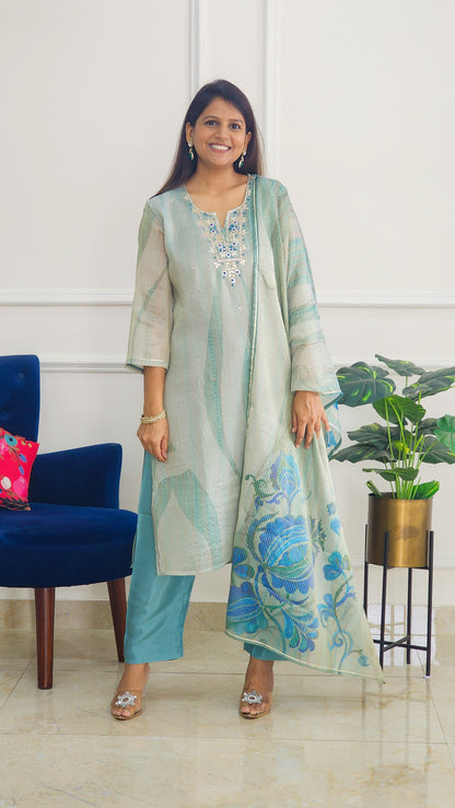 Blue Stripe Tissue Suit Set