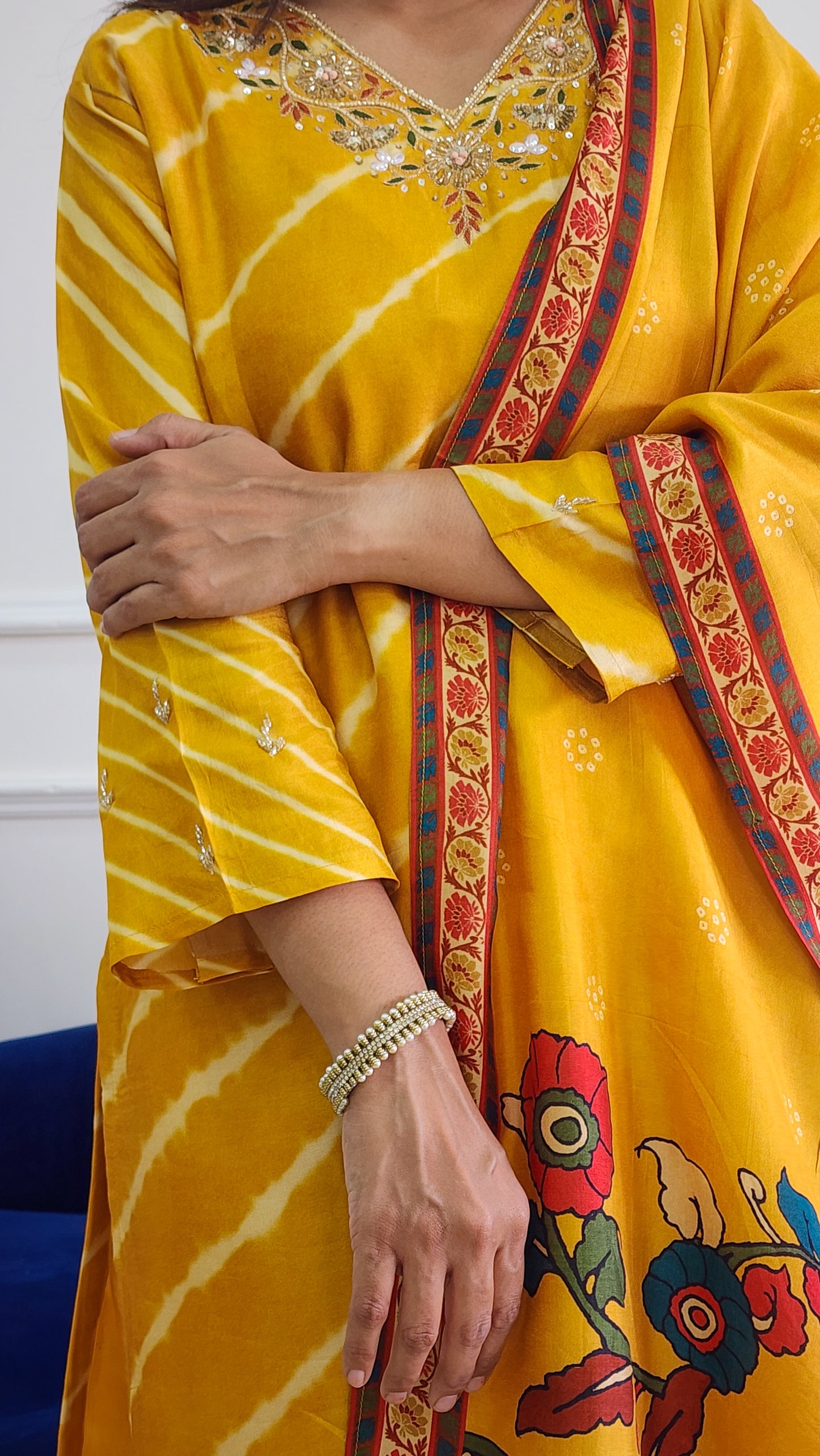 Yellow Tie Dye with Kalamkari Dupatta