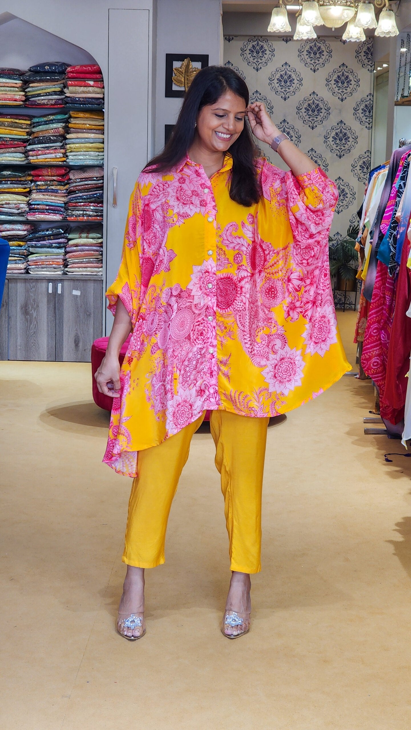 Yellow Floral Kaftan Co Ord Set