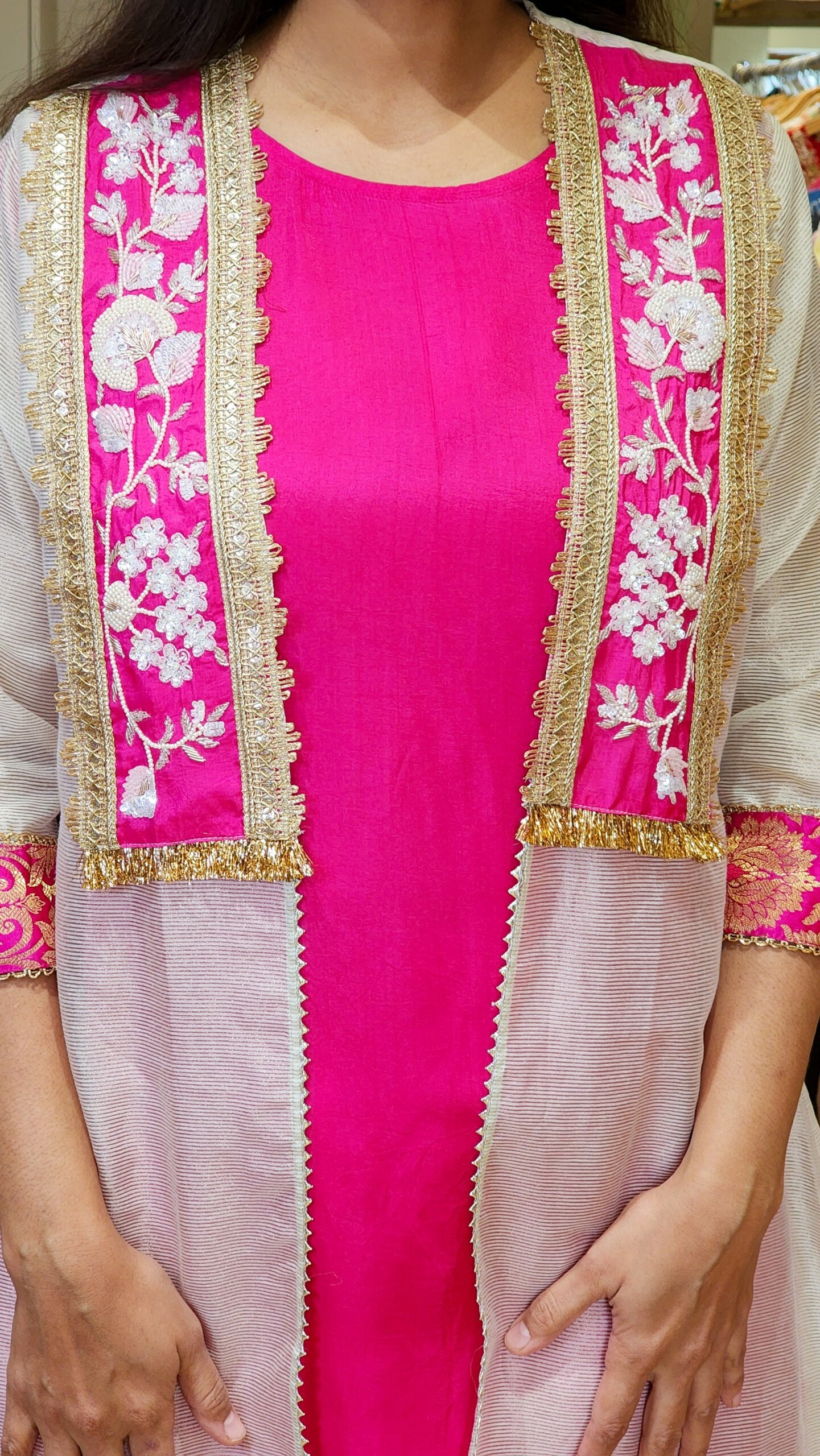 Stripe Chanderi Pink Top and Pants Set