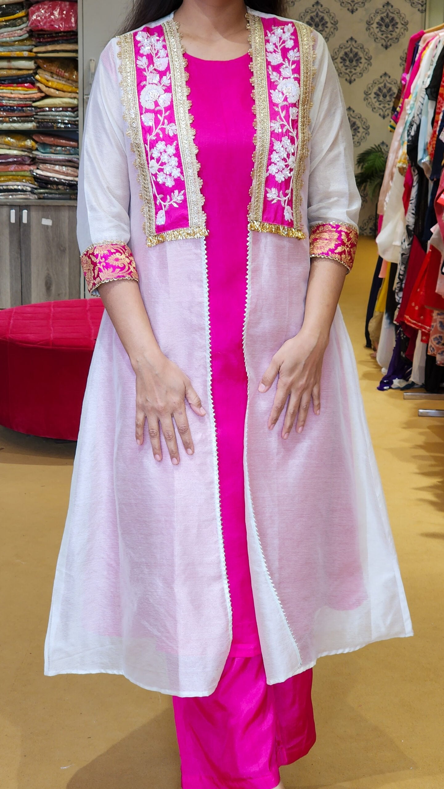 Stripe Chanderi Pink Top and Pants Set