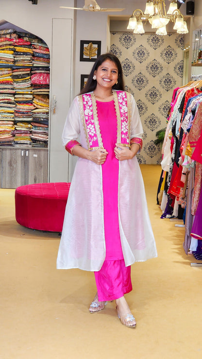 Stripe Chanderi Pink Top and Pants Set