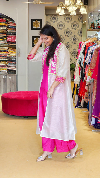 Stripe Chanderi Pink Top and Pants Set