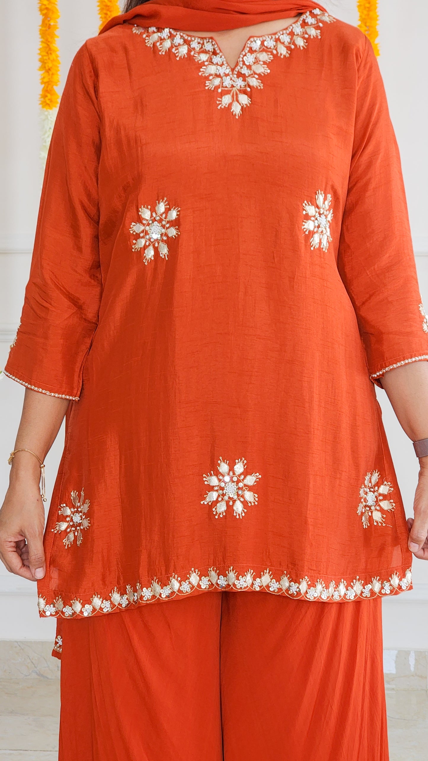 Rust Gota patti Kurta and Palazzo Set