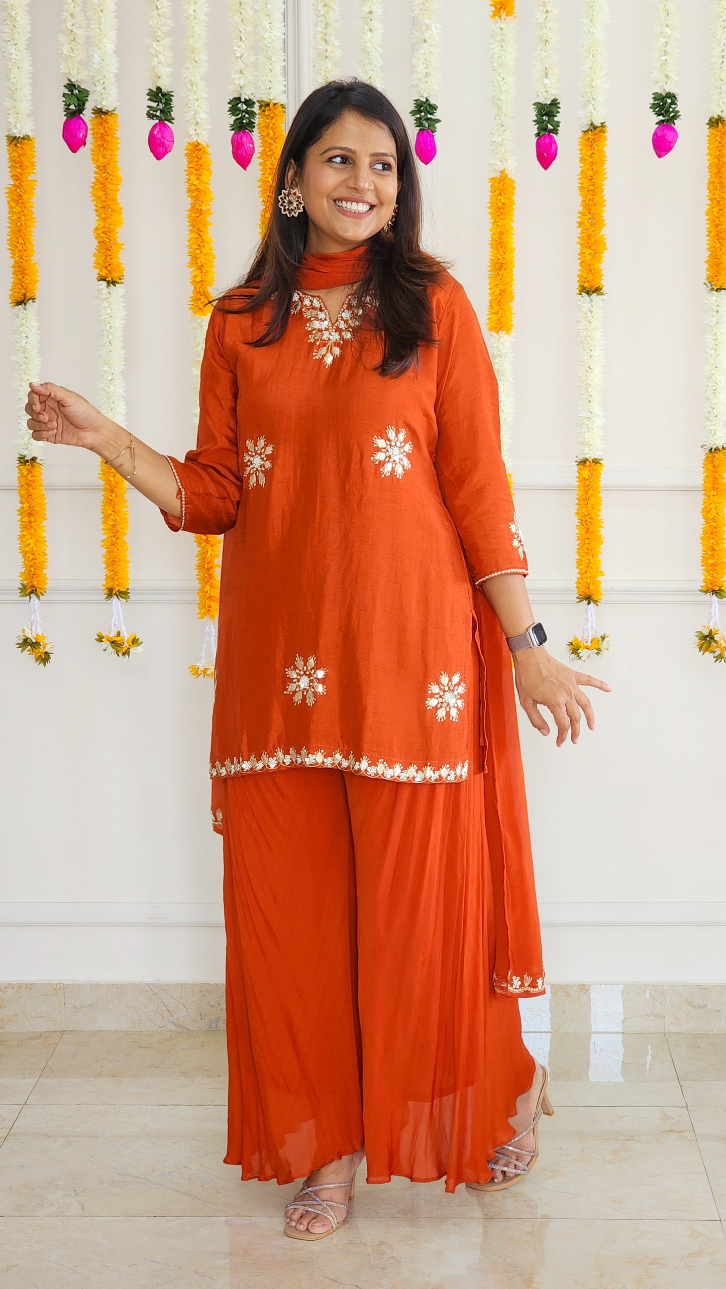 Rust Gota patti Kurta and Palazzo Set