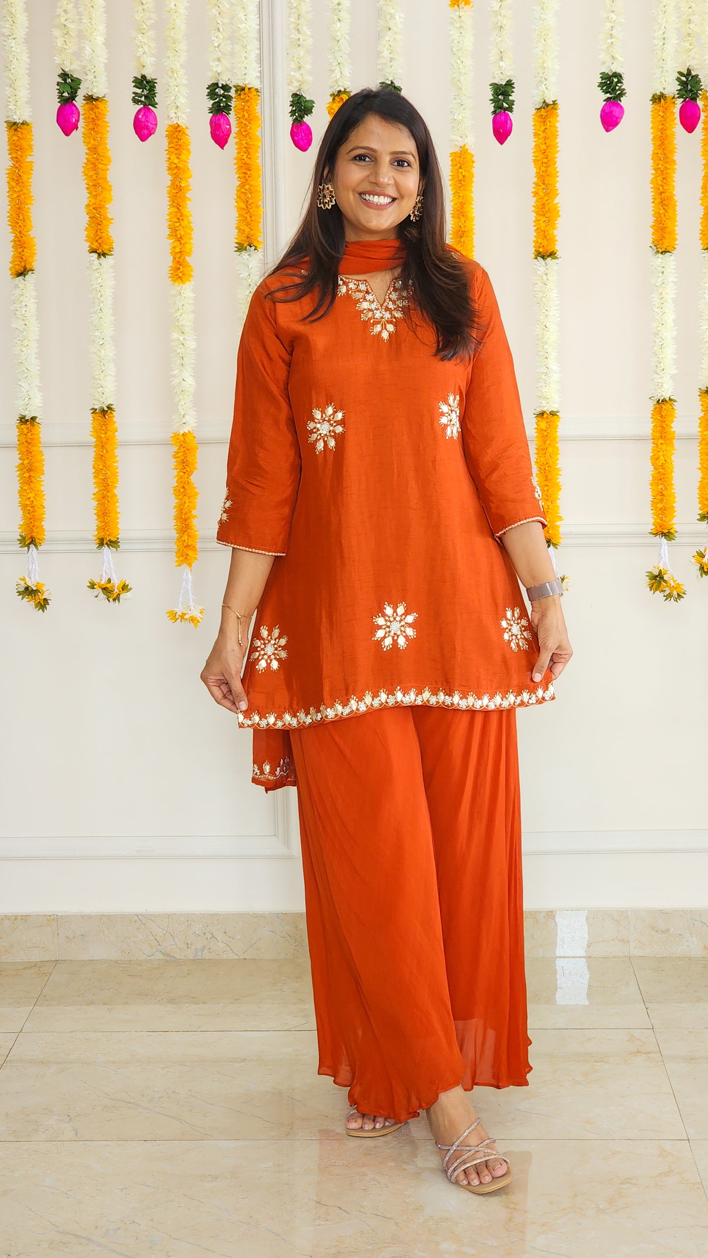 Rust Gota patti Kurta and Palazzo Set