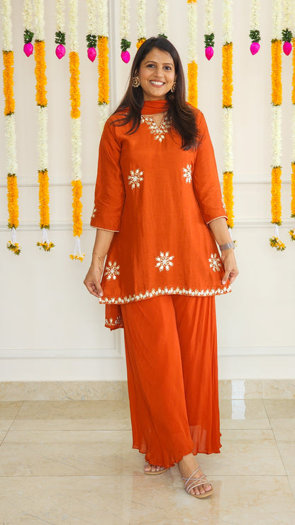 Rust Gota patti Kurta and Palazzo Set