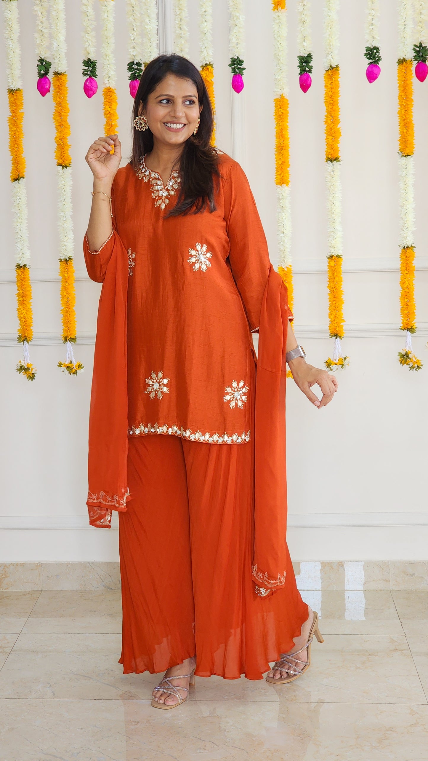 Rust Gota patti Kurta and Palazzo Set