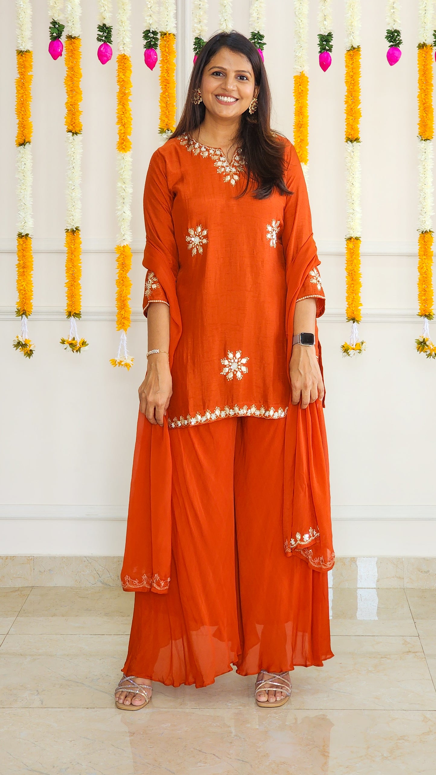 Rust Gota patti Kurta and Palazzo Set