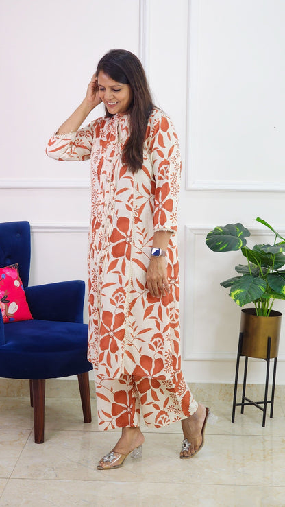 Rust Orange Floral Kurta Set