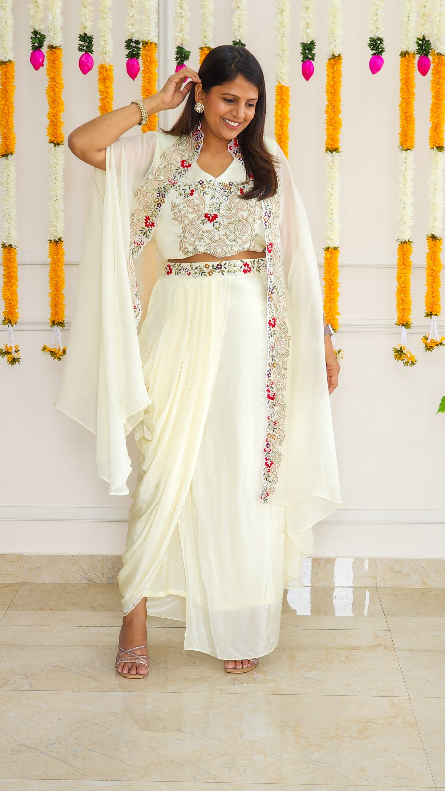 Off White Indowestern Set