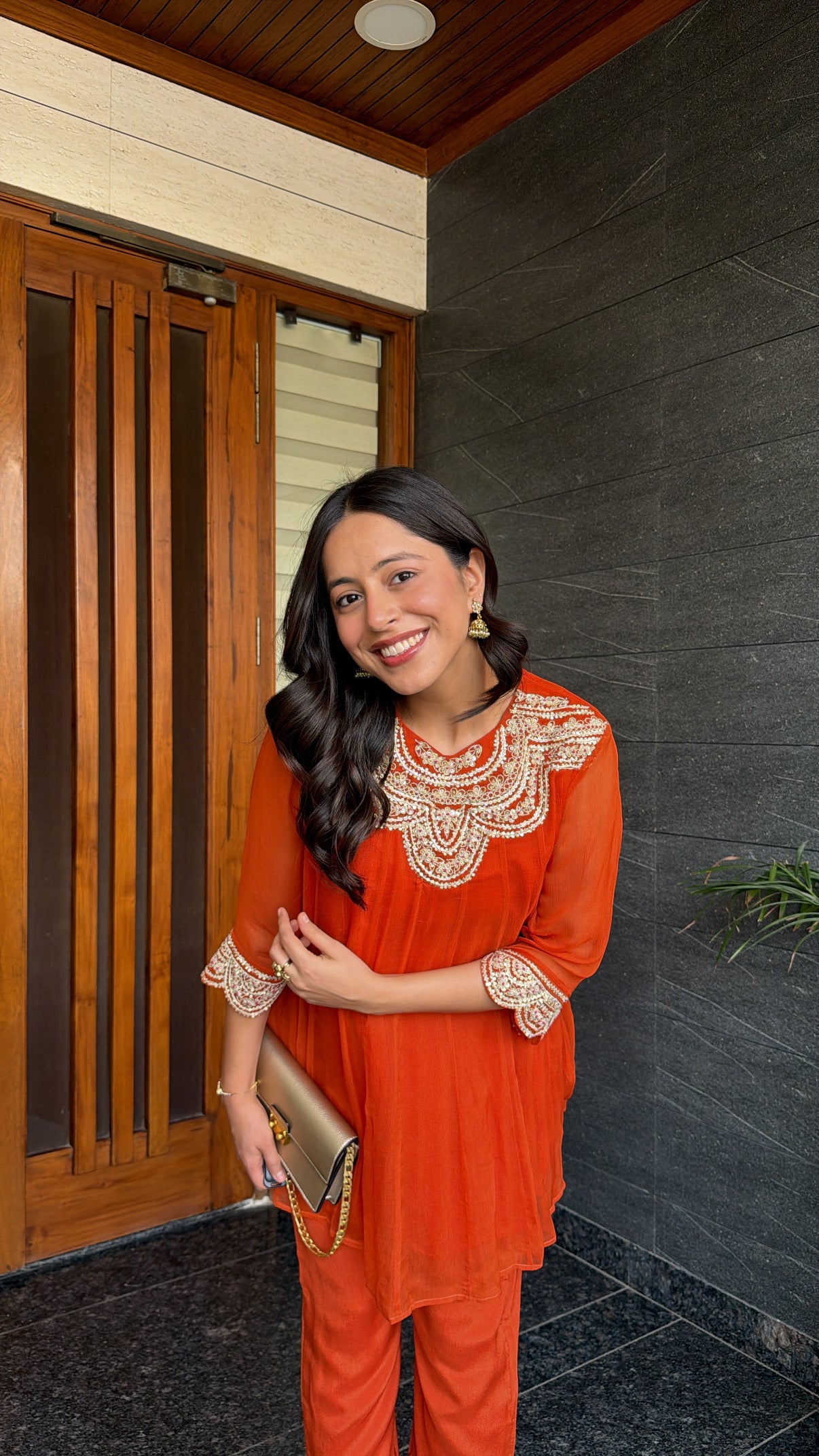 Tyohar ~ Rust Kali Top with Zardosi Work and Pallazo Set - View 4 - PinkTree by Shrutika