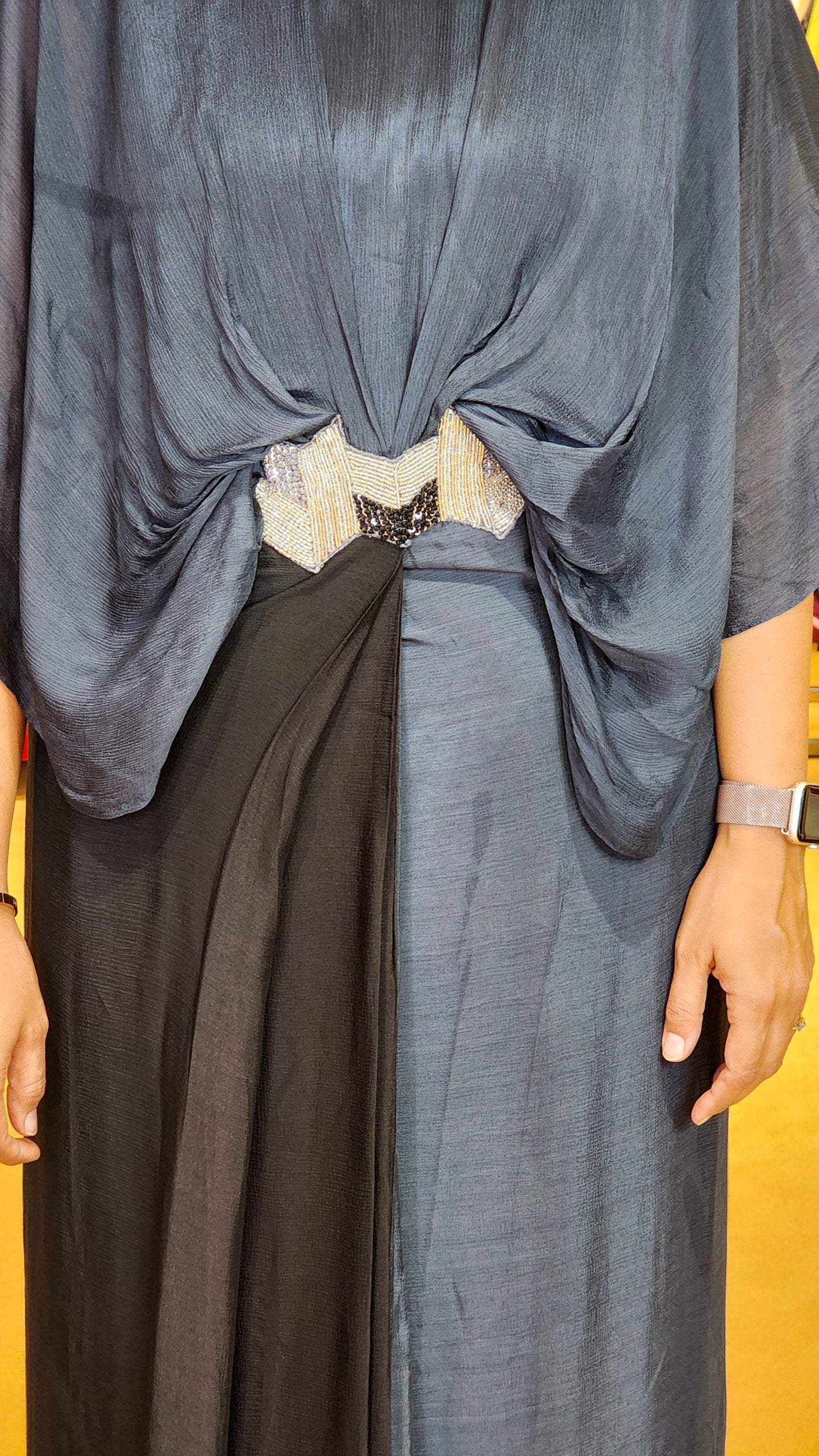 Blue and Black Drape With Waist Detailing