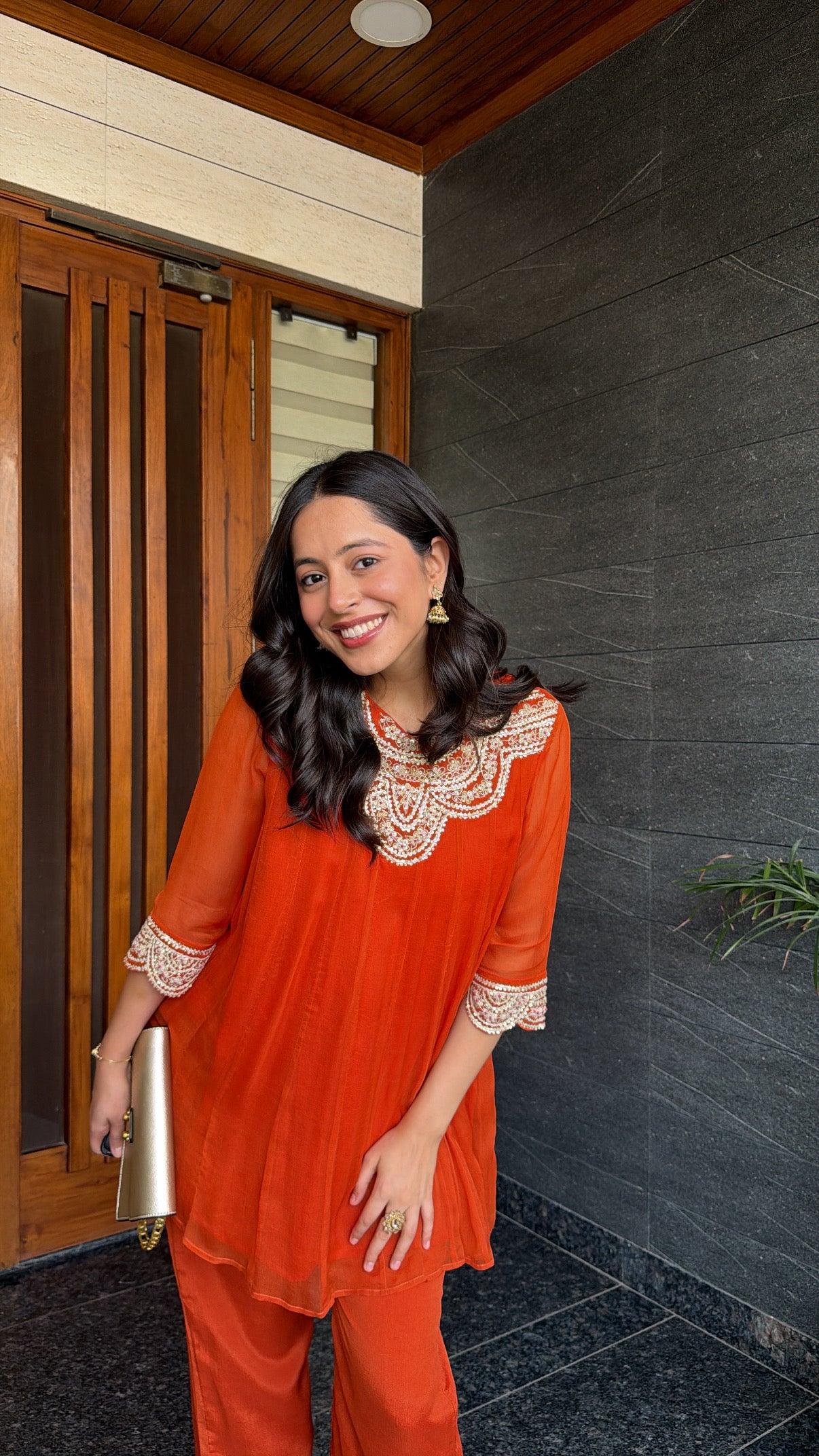 Tyohar ~ Rust Kali Top with Zardosi Work and Pallazo Set - View 6 - PinkTree by Shrutika