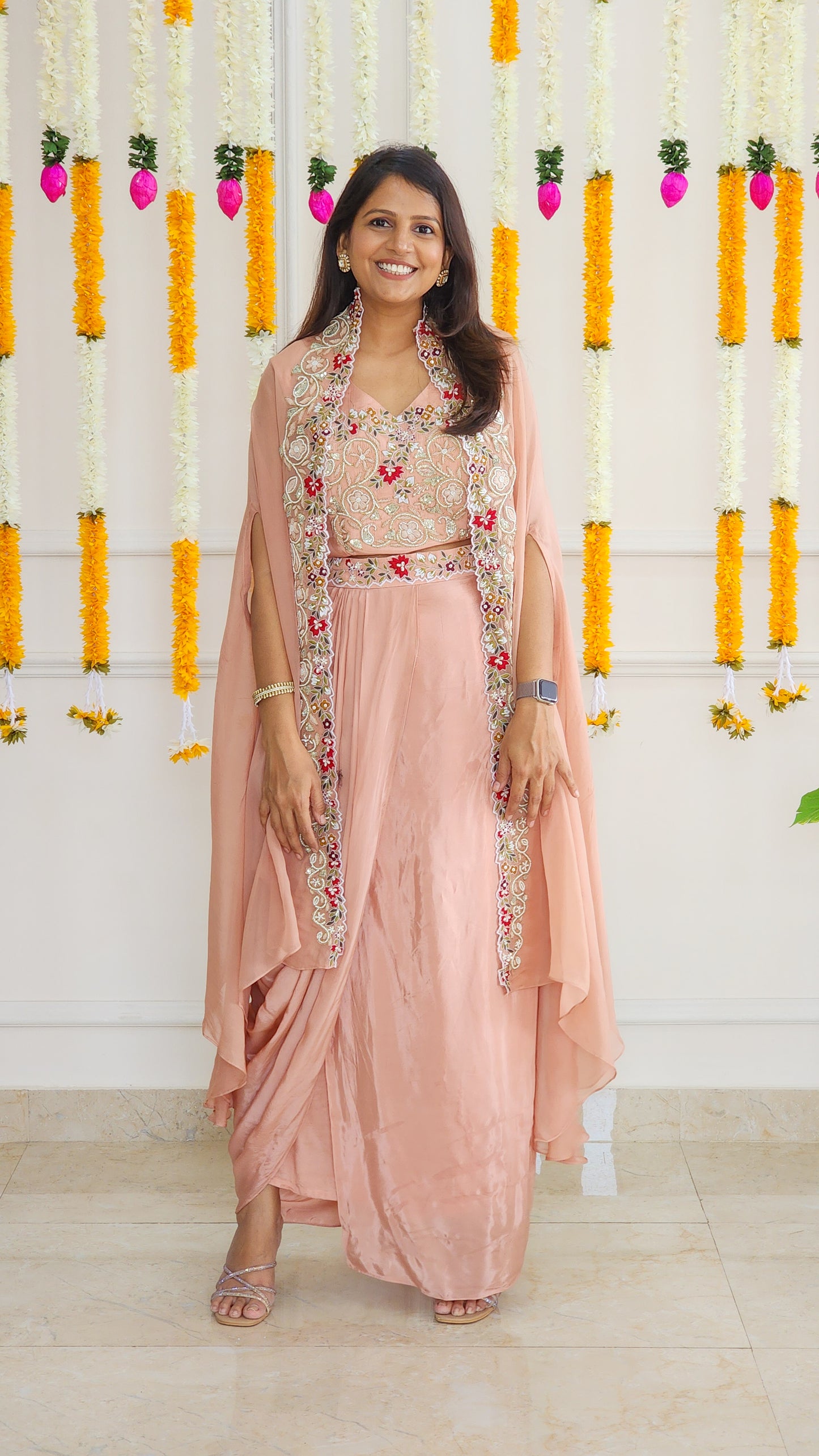 Peach White Indowestern Set