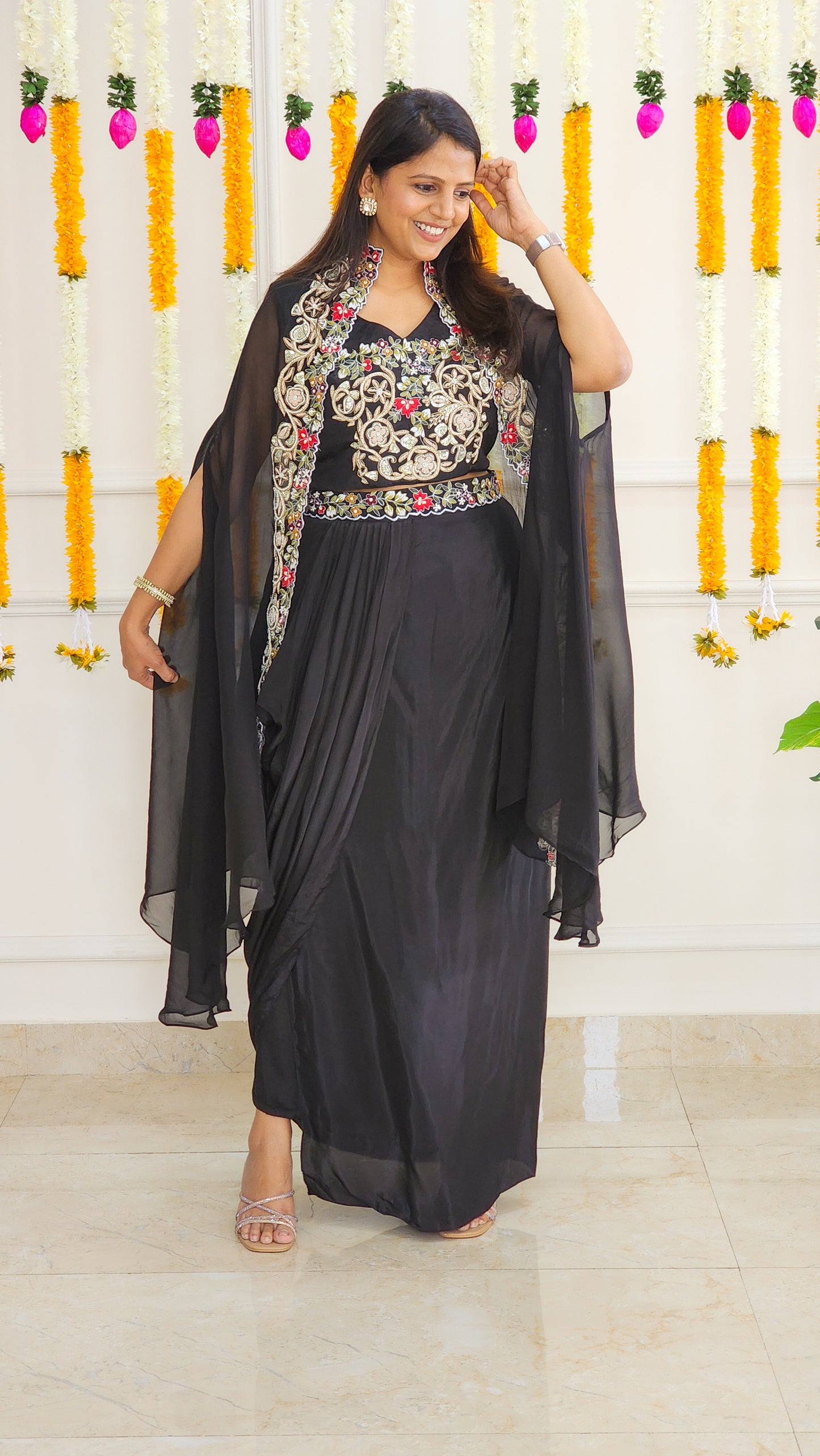 Black White Indowestern Set