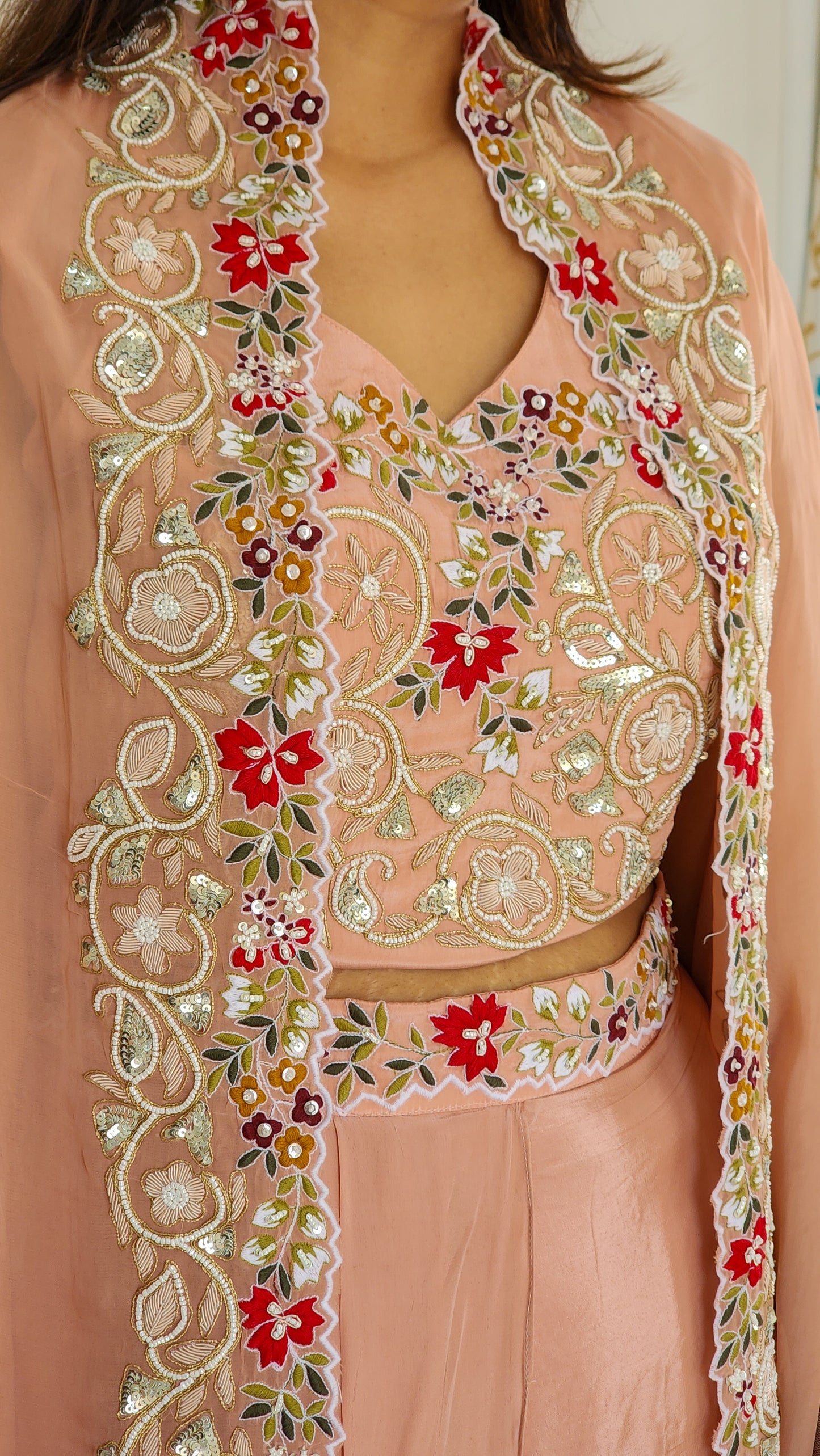 Peach White Indowestern Set