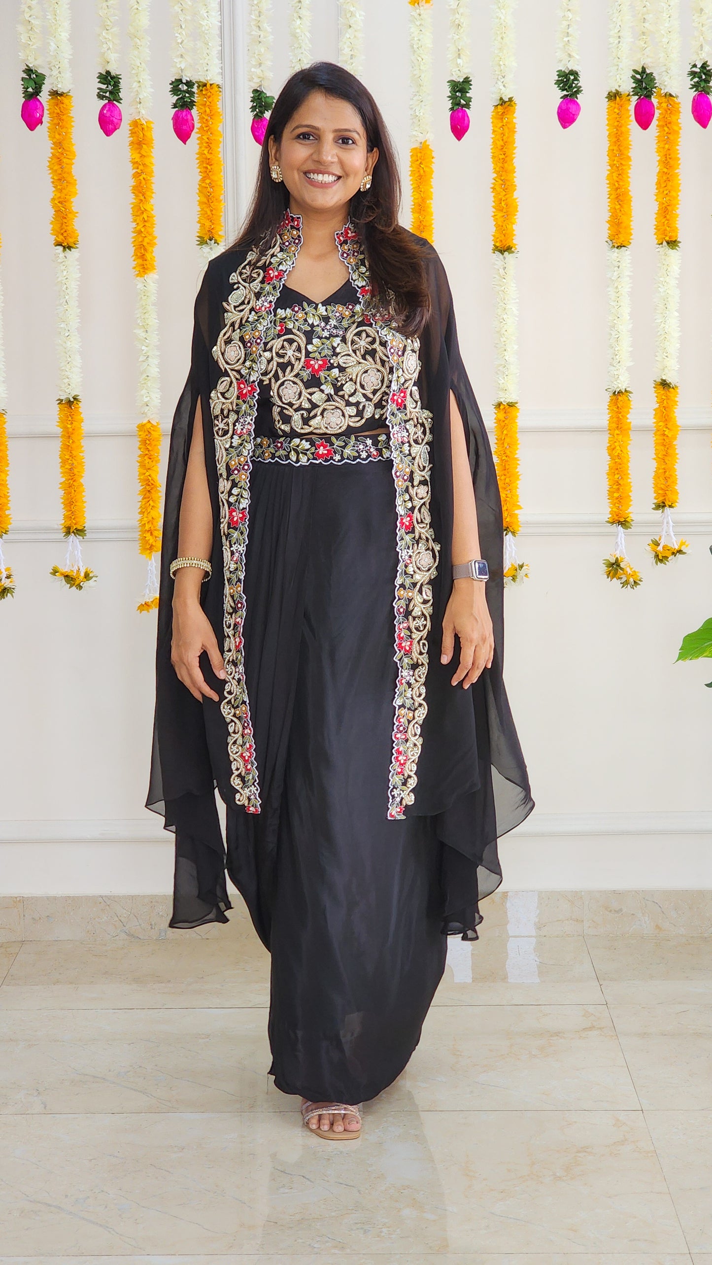 Black White Indowestern Set
