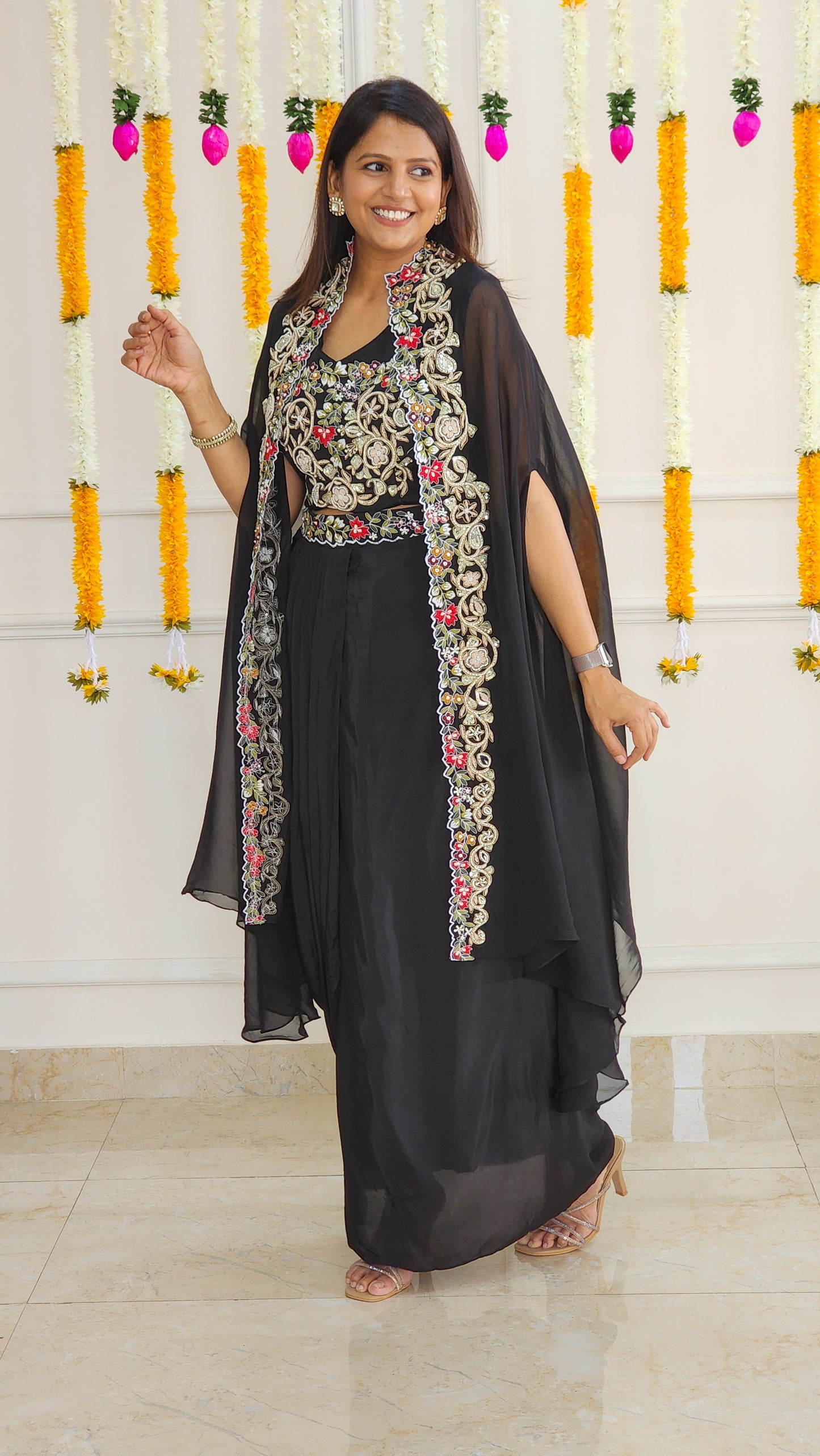 Black White Indowestern Set